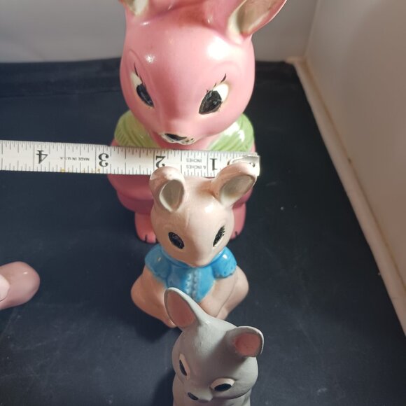 Vintage 5pcs Ceramic Bunny Rabbit Figurines Pink Glazed Shelf Decor - Picture 9 of 13